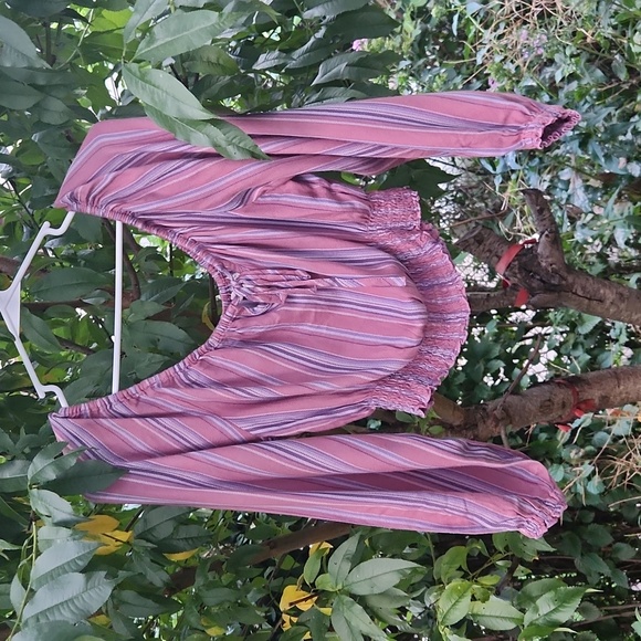 Aeropostale, Off The Shoulder,  Longsleeve, Purple, Striped, Smocked Cropped Top - Picture 2 of 8